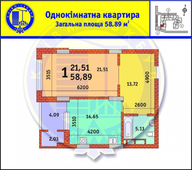 1-комнатная 58.89 м² в ЖК Лейпцигская от 37 244 грн/м², Киев
