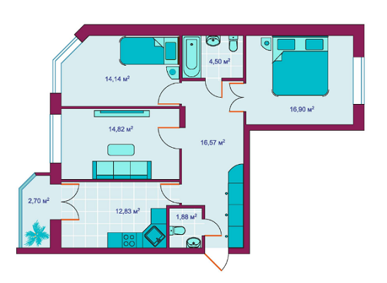 3-комнатная 84.3 м² в ЖД Панорамный 2 от застройщика, г. Ирпень