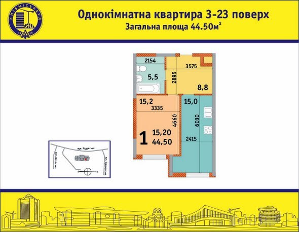 1-кімнатна 44.5 м² в ЖК на вул. Радунська, 28-32 від забудовника, Київ