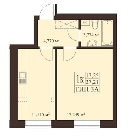 1-кімнатна 37.21 м² в ЖК Вересневий від 13 150 грн/м², смт Гостомель