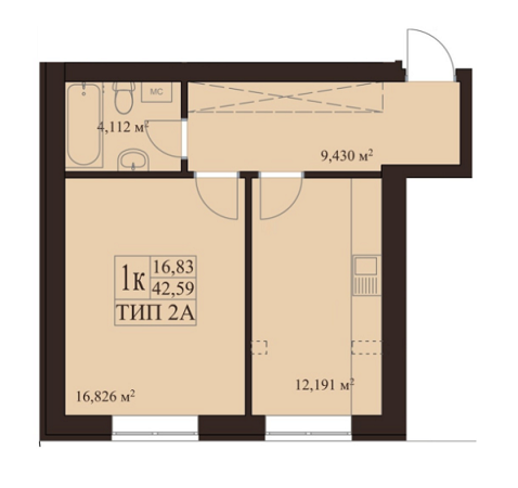 1-кімнатна 42.59 м² в ЖК Вересневий від 13 150 грн/м², смт Гостомель