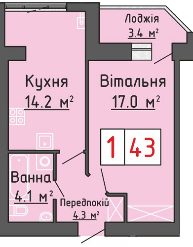 1-кімнатна 43 м² в ЖК Волошковий дім від забудовника, с. Липини