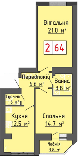 2-комнатная 64 м² в ЖК Васильковый дом от застройщика, с. Липины