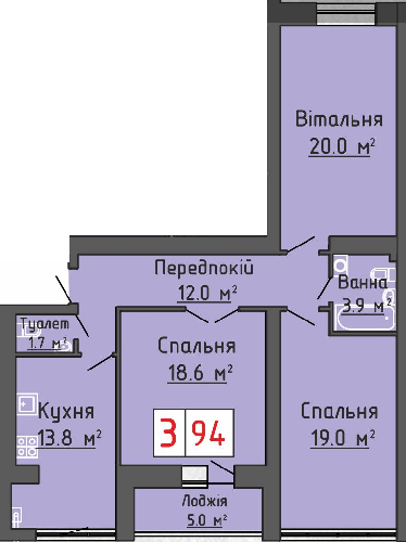 3-кімнатна 94 м² в ЖК Волошковий дім від забудовника, с. Липини