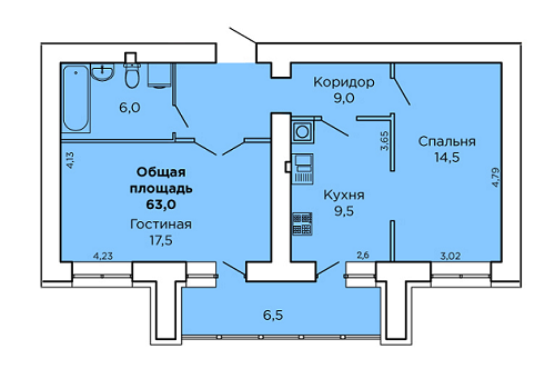 2-кімнатна 63 м² в ЖК Дім на Лазурній від 15 500 грн/м², Миколаїв