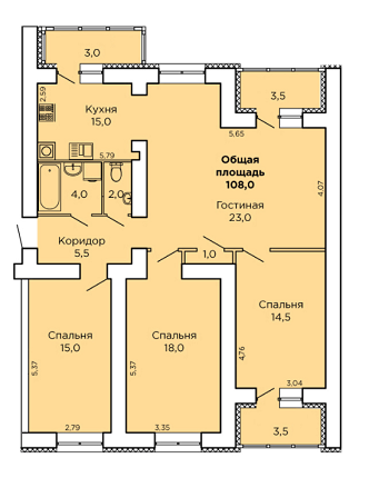 4-комнатная 108 м² в ЖК Дом на Лазурной от 13 270 грн/м², Николаев