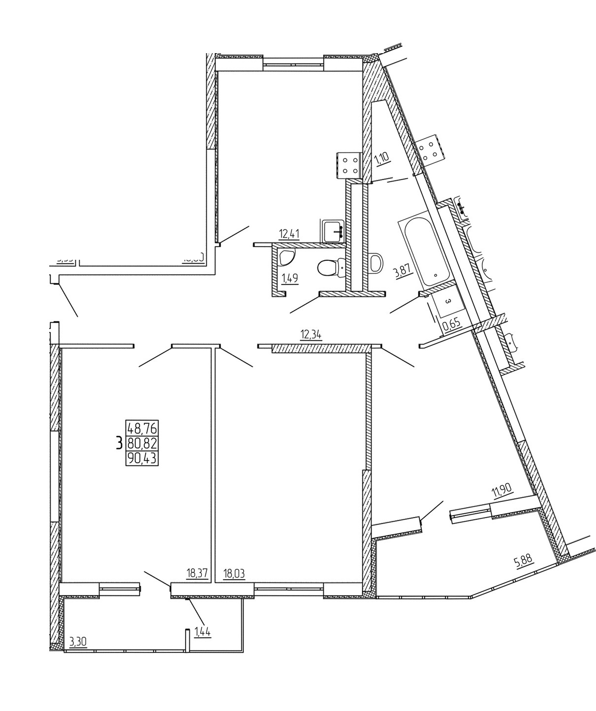 3-кімнатна 87 м² в ЖК Райдужний від 12 250 грн/м², Харків