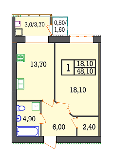1-комнатная 48.1 м² в ЖК на вул. Панаса Мирного, 37/3 от застройщика, Хмельницкий