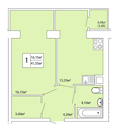 1-комнатная 41.55 м² в ЖК Комфорт-Каменец от 12 250 грн/м², г. Каменец-Подольский