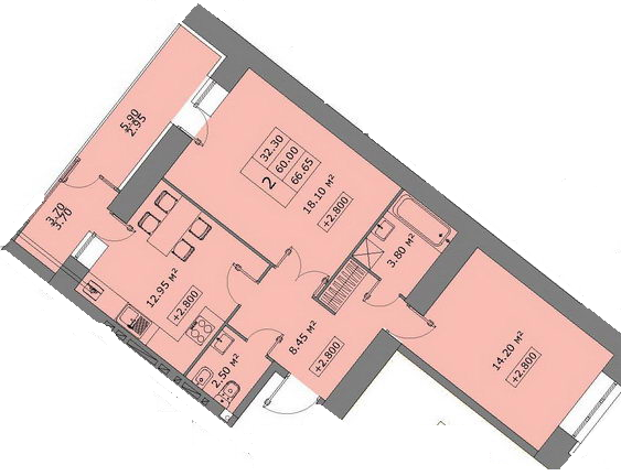 2-кімнатна 66.65 м² в ЖК Говард від забудовника, Тернопіль