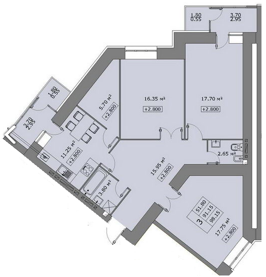 3-комнатная 98.15 м² в ЖК Говард от 15 500 грн/м², Тернополь