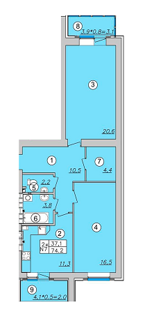 2-комнатная 74.3 м² в ЖК Шоколад от застройщика, Киев