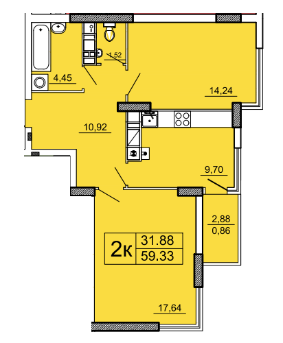 2-кімнатна 59.33 м² в ЖК на вул. Лукаша, 2 від забудовника, Львів