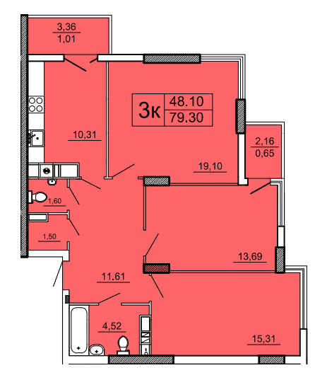 3-кімнатна 79.3 м² в ЖК на вул. Лукаша, 2 від забудовника, Львів