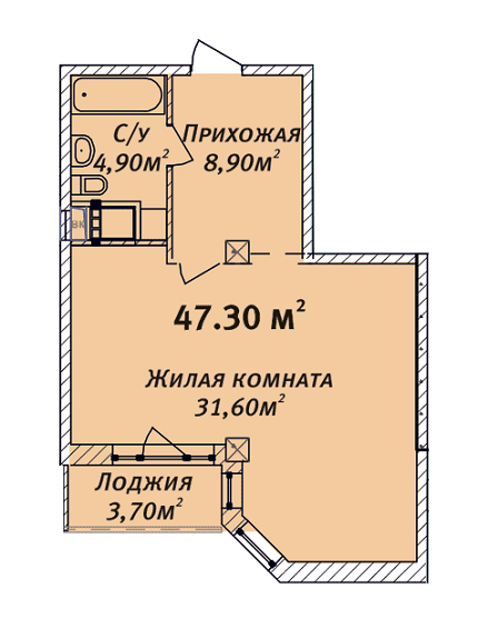 1-кімнатна 47.3 м² в ЖК Будинок на Осіпова від забудовника, Одеса