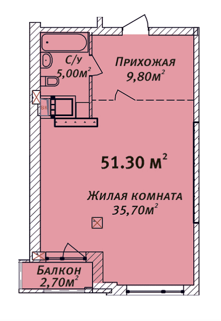 1-комнатная 51.3 м² в ЖК Дом на Осипова от застройщика, Одесса