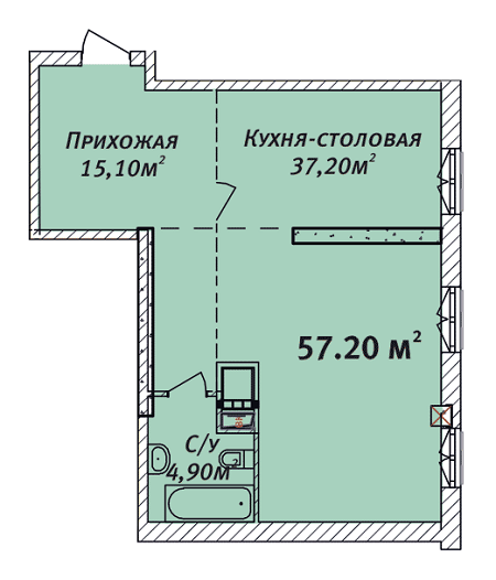 1-кімнатна 57.2 м² в ЖК Будинок на Осіпова від забудовника, Одеса