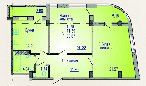 2-кімнатна 80.67 м² в ЖК Вікторія від забудовника, Харків