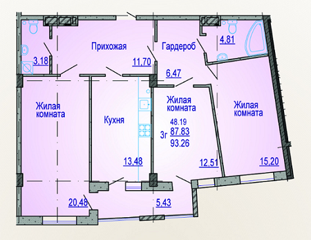 3-кімнатна 93.26 м² в ЖК Вікторія від забудовника, Харків
