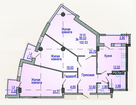 3-комнатная 102.53 м² в ЖК Виктория от застройщика, Харьков