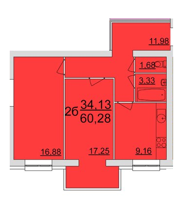 2-комнатная 60.28 м² в ЖК Прованс от застройщика, с. Агрономичное