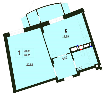 1-кімнатна 46.55 м² в ЖК Park Tower від забудовника, Вінниця