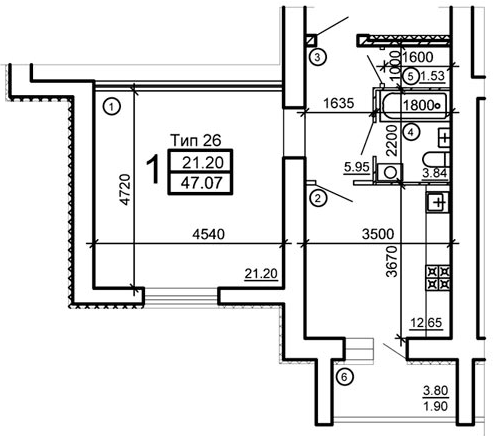 1-комнатная 47.07 м² в Мкрн Академический от 13 380 грн/м², Винница