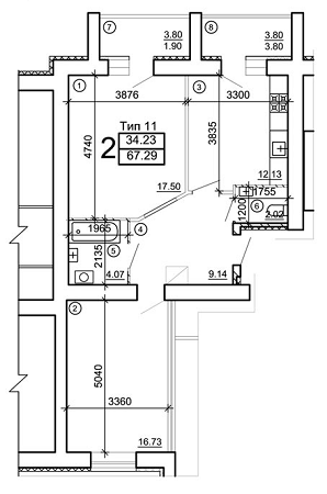 2-кімнатна 67 м² в Мкрн Академічний від 12 650 грн/м², Вінниця