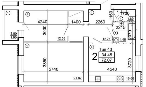 2-комнатная 72.07 м² в Мкрн Академический от 12 650 грн/м², Винница