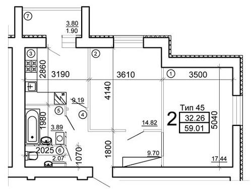 2-комнатная 59.01 м² в Мкрн Академический от 12 650 грн/м², Винница