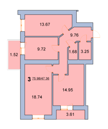 3-комнатная 75.98 м² в ЖК на ул. Новая, 31А, 31Б от застройщика, г. Борисполь