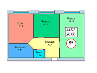 2-комнатная 52.07 м² в ЖК Мрія от застройщика, г. Мукачево