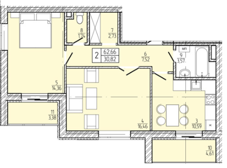 2-комнатная 62.66 м² в ЖД Барвінок от 11 500 грн/м², пгт Гоща