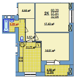 2-комнатная 60.2 м² в ЖК на ул. Илюши Кулика, 143А от 10 950 грн/м², Херсон