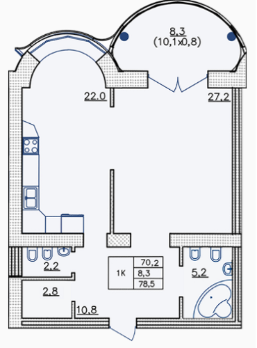 1-комнатная 78.5 м² в ЖК на Французском бульваре, 29 от 56 550 грн/м², Одесса