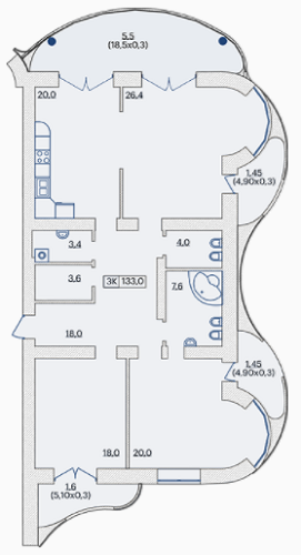 3-кімнатна 133 м² в ЖК на Французькому бульварі, 29 від 62 300 грн/м², Одеса