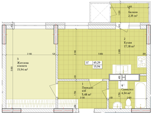 1-комнатная 45.29 м² в ЖК Дніпровська Мрія от 24 000 грн/м², Киев