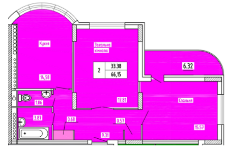 2-комнатная 66.15 м² в ЖК на ул. Черняховского, 45Б от застройщика, г. Каменец-Подольский