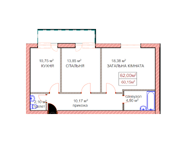 2-кімнатна 62 м² в ЖК Котляревського від 16 700 грн/м², Ужгород