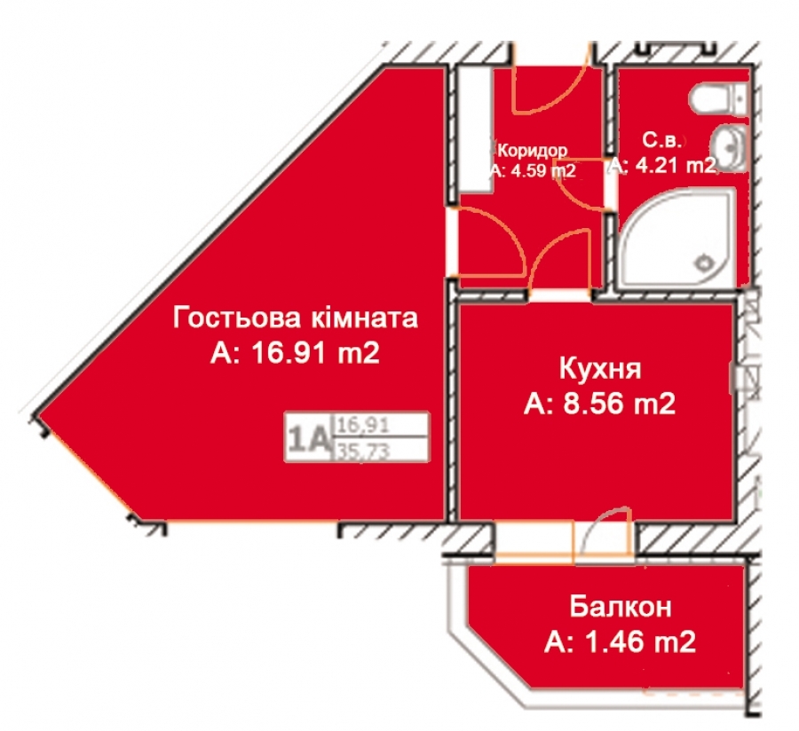 1-кімнатна 35.73 м² в ЖК Квартал Буча від забудовника, м. Буча