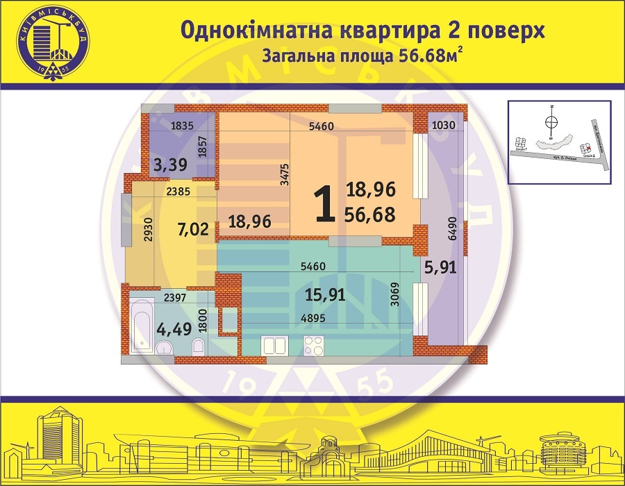 1-кімнатна 56.68 м² в ЖБ №1 (Позняки-2) від забудовника, Київ