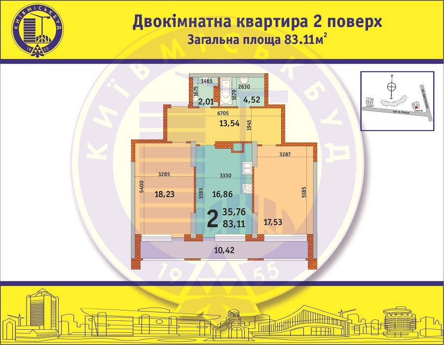 2-комнатная 83.11 м² в ЖД №1 (Позняки-2) от застройщика, Киев