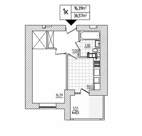 1-кімнатна 36.57 м² в ЖК Акварелі-2 від 15 500 грн/м², м. Вишневе