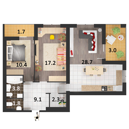 3-комнатная 78 м² в ЖК Столичный от застройщика, г. Васильков