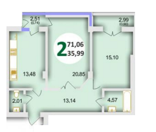 2-комнатная 71.09 м² в ЖК Эко-дом на Стуса от застройщика, Львов