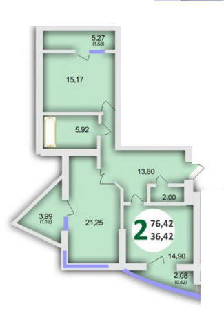 2-кімнатна 76.42 м² в ЖК Еко-дім на Стуса від забудовника, Львів