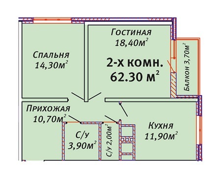 2-комнатная 62.3 м² в ЖК Альтаир от застройщика, Одесса