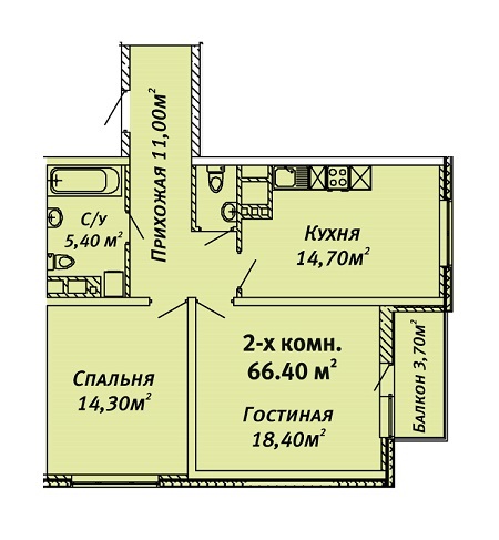 2-комнатная 66.4 м² в ЖК Альтаир от застройщика, Одесса