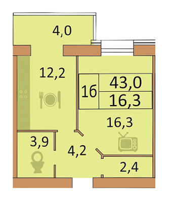 1-комнатная 43 м² в ЖК Семейный от застройщика, Винница