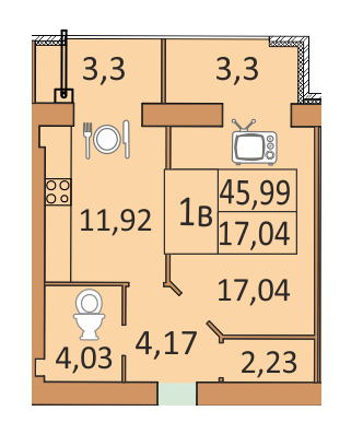 1-кімнатна 45.99 м² в ЖК Сімейний від забудовника, Вінниця